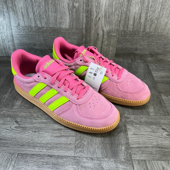 Adidas Breaknet Sleek Pink Neon Yellow Suede Sneakers JH6899 Womens 7 NEW - Picture 2 of 9